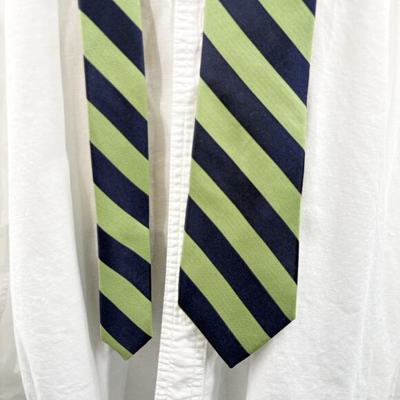 IZOD Silk Necktie Navy Green Repp Stripe Traditional Preppy Academia Classic - Picture 7 of 14